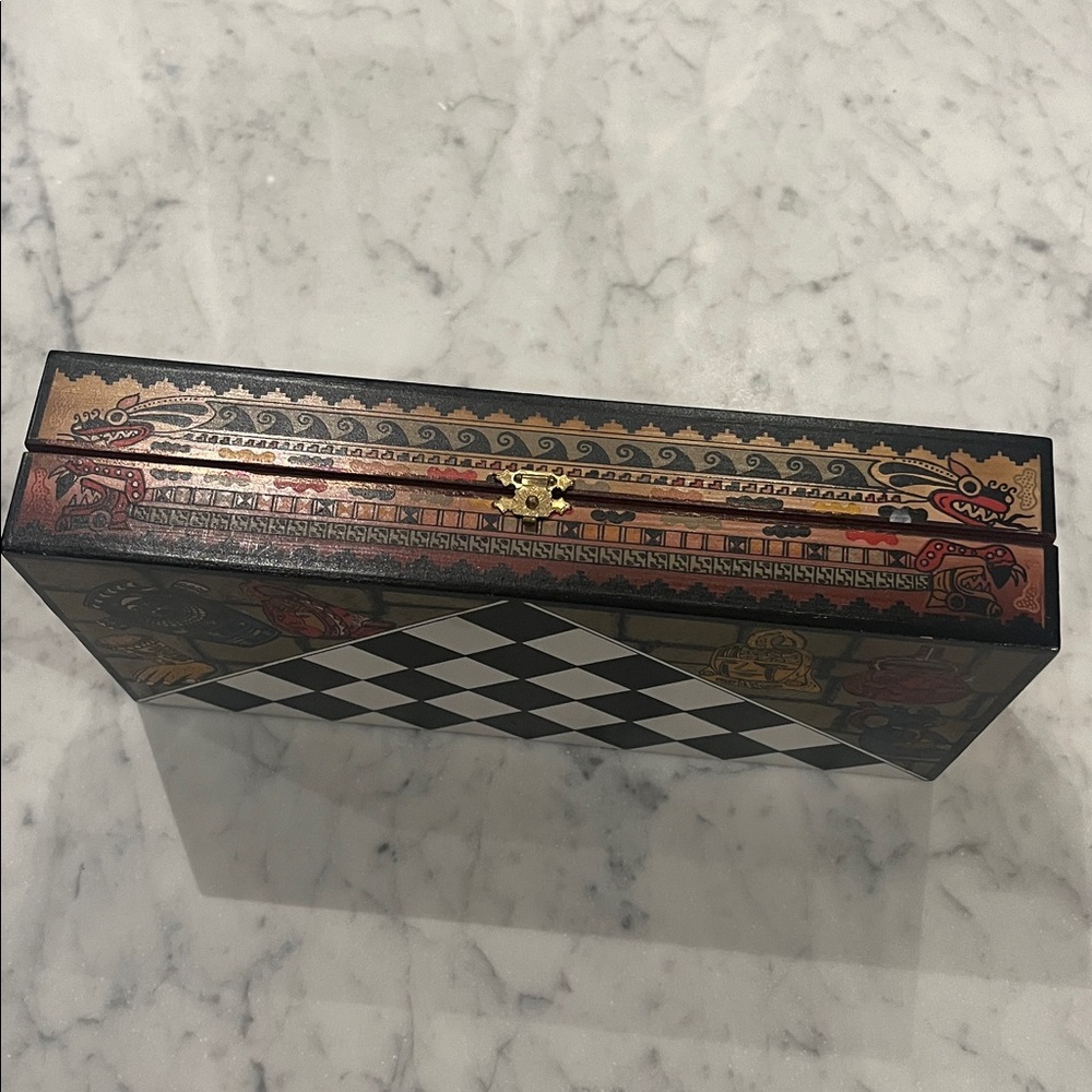 Handmade Vintage Peruvian Wooden Chessboard Box - Picture 2 of 8